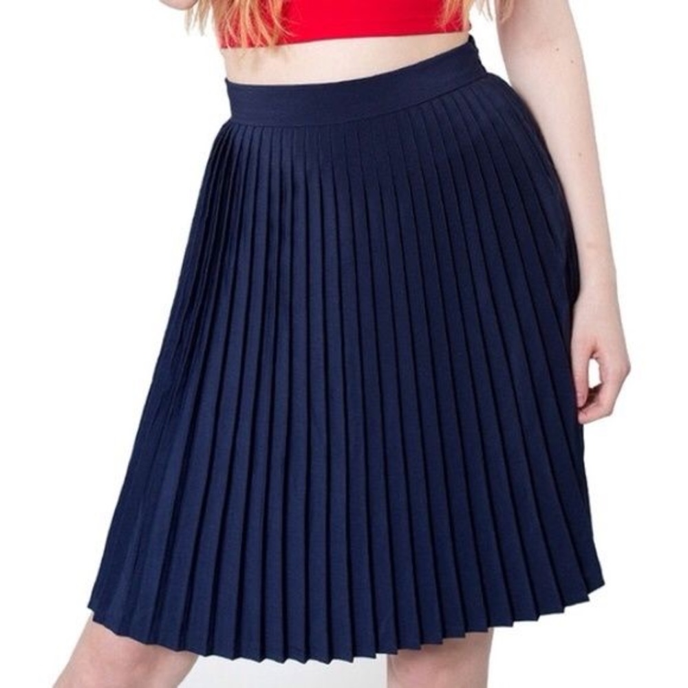 American Apparel Navy Accordion Pleated Midi Skirt